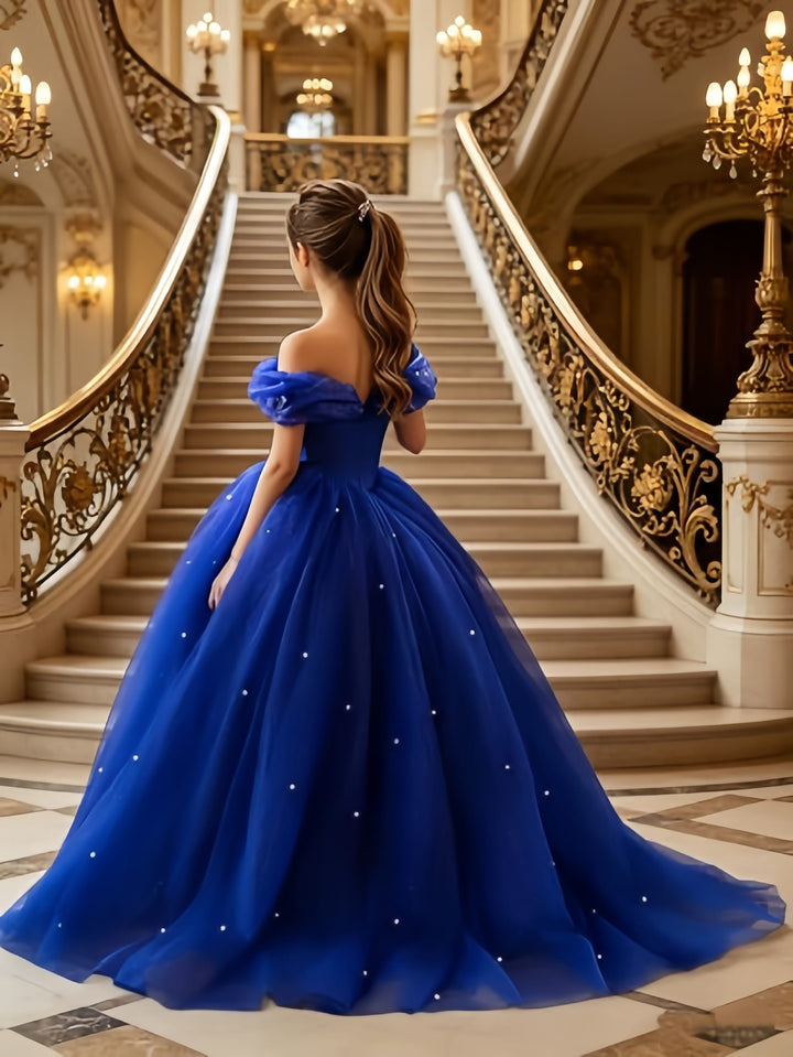 Sunnypetal Exquisite Off-Shoulder Tulle Flower Girl Dress for Special Occasions