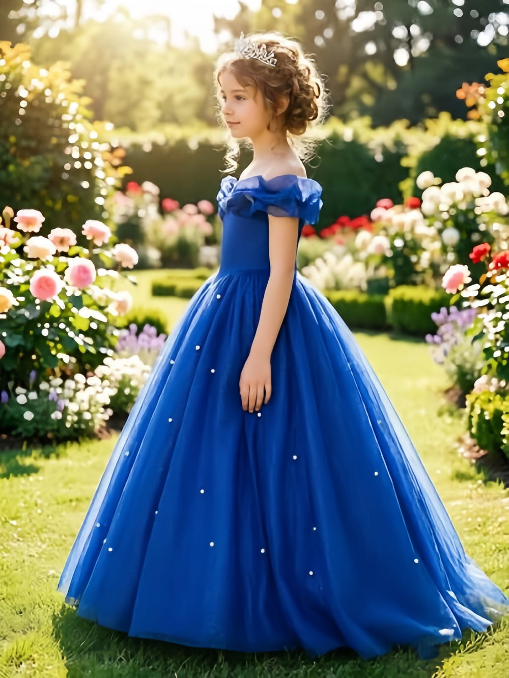 Sunnypetal Exquisite Off-Shoulder Tulle Flower Girl Dress for Special Occasions