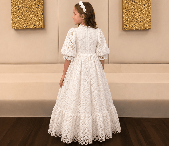 Sunnypetal Flower Girl Dress Customized Puffy Sleeves Pricness Pageant Party Floor-Length Dresses