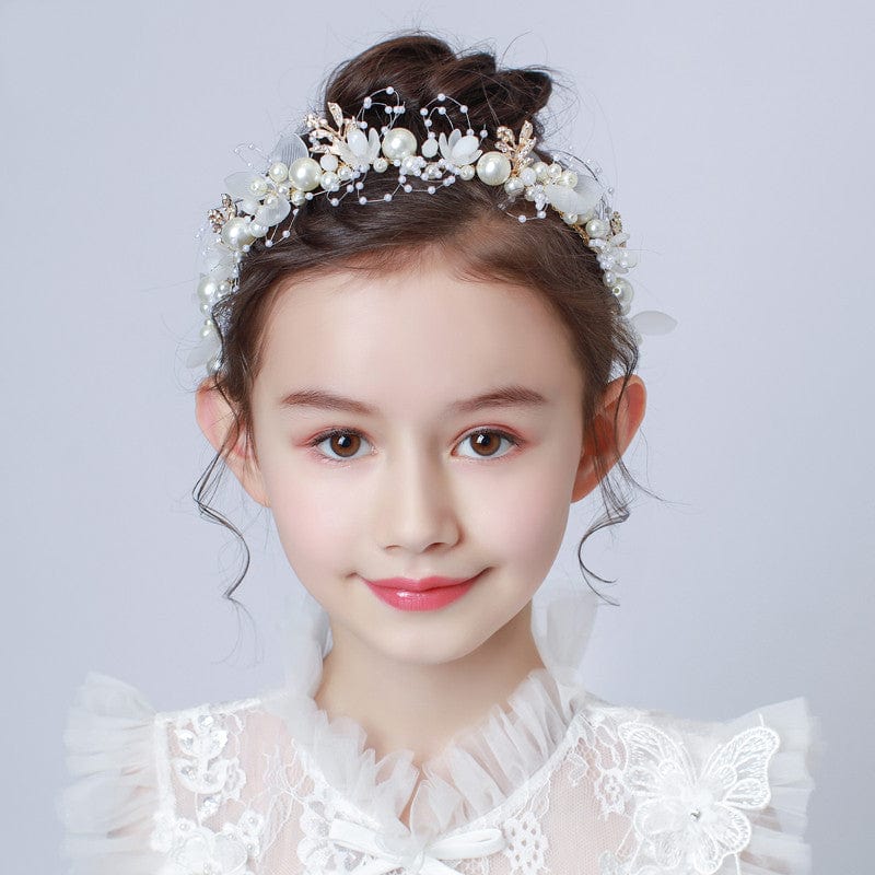 Sunnypetal Folwer Girl Princess Headpiece Flower Headband Pearl Wedding Hair Accessory