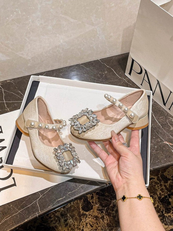 Sunnypetal Girls’ Silver Crystal Party Shoes – Soft Bottom Princess Heels