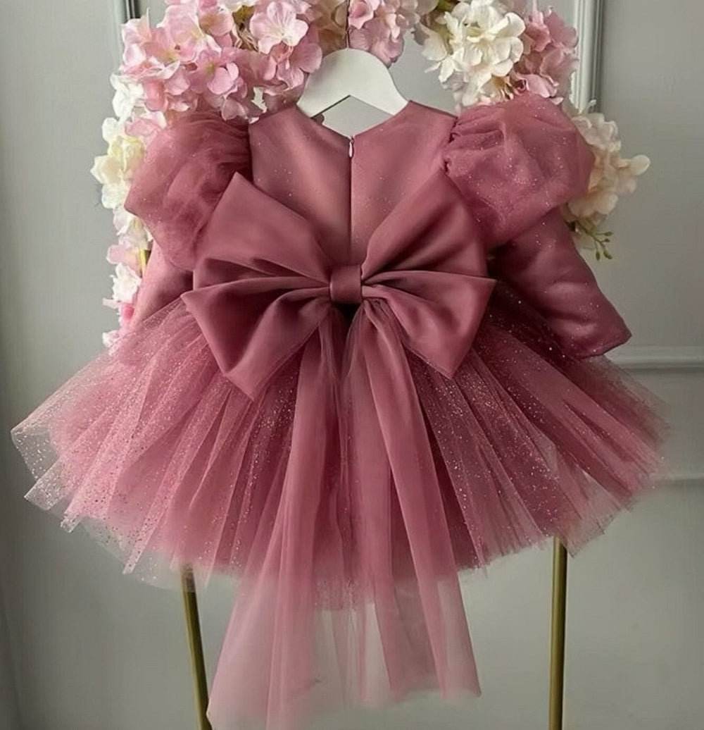 Sunnypetal Glitter Dusty Pink Short Tulle Birthday Party Pageant Dress for Girls