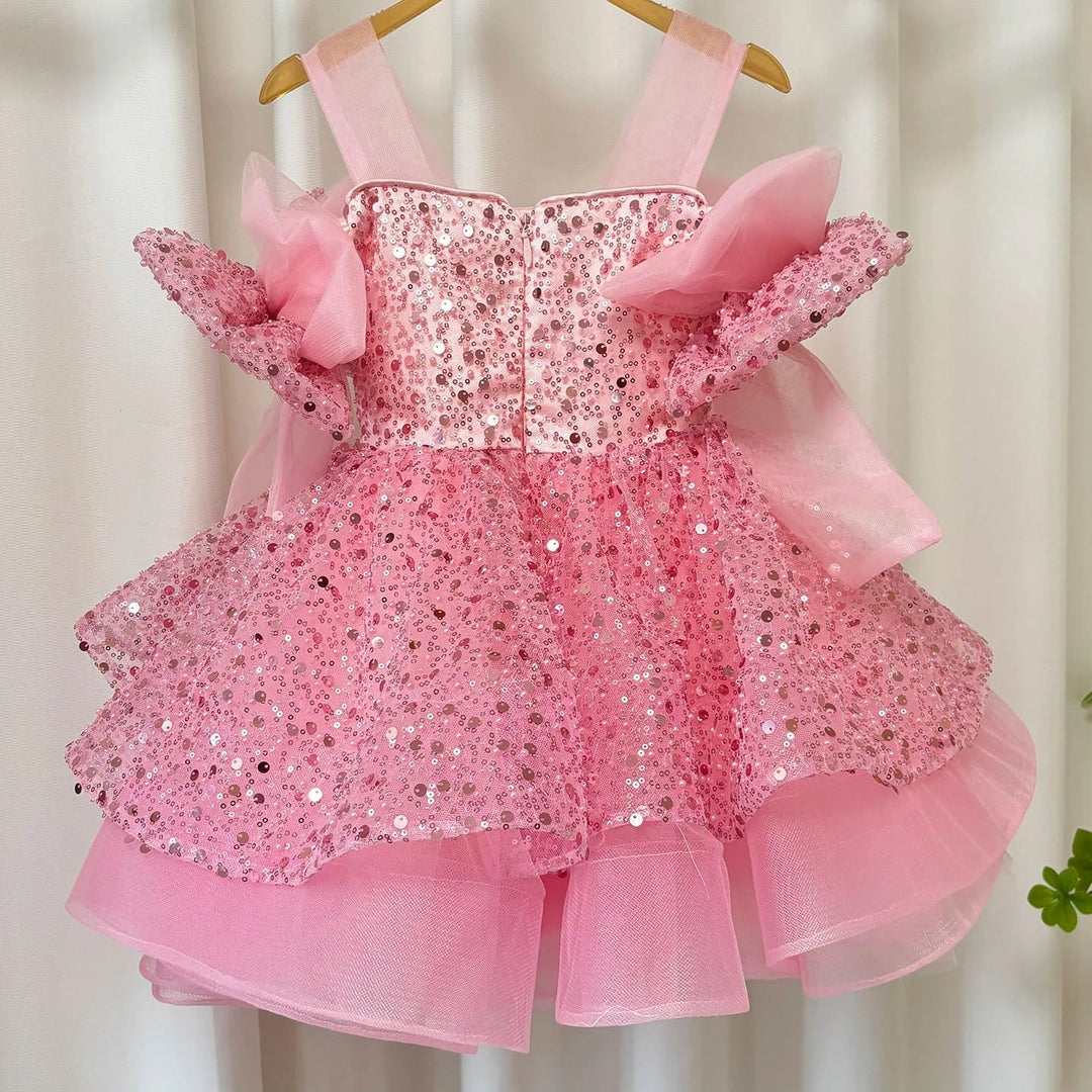 Sunnypetal Glitter Sequin Tulle Knee-Length Flower Girl Dresses
