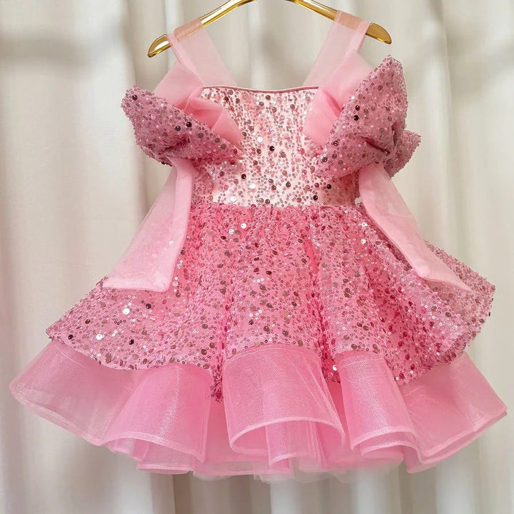 Sunnypetal Glitter Sequin Tulle Knee-Length Flower Girl Dresses