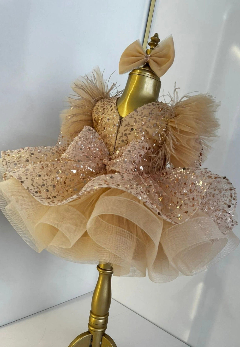Sunnypetal Gold Puff Sleeves Sequined Princess Baby Toddler Girl Dress