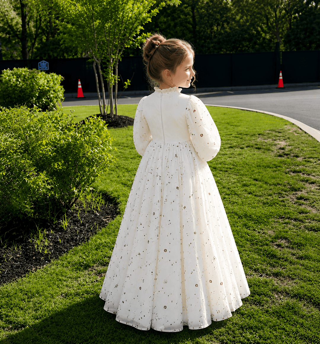 Sunnypetal High Waisted Embroidery Flower Girl Princess First Communion Dress