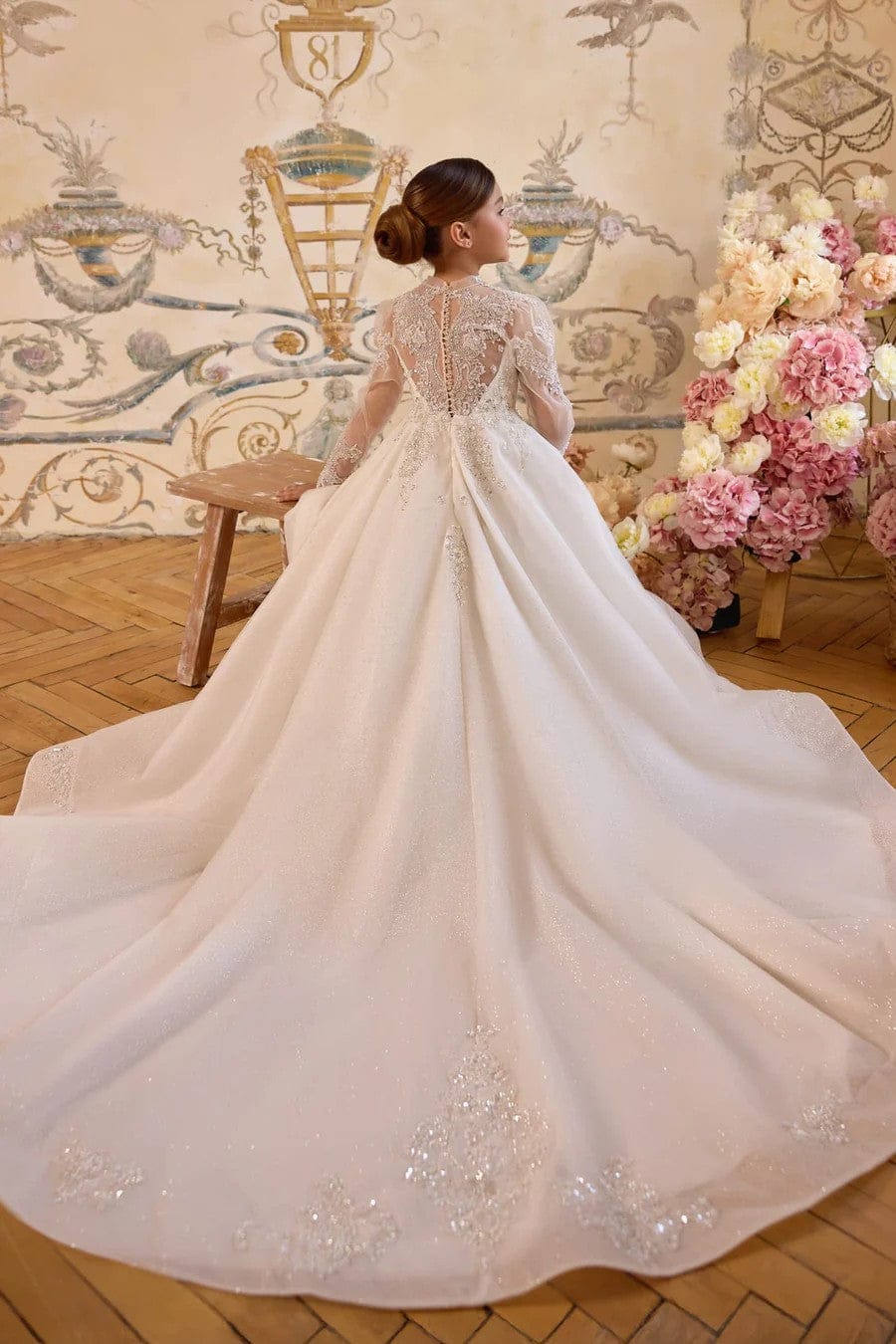 Sunnypetal Ivory Long Sleeve Lace Appliqué First Communion &amp; Flower Girl Dress