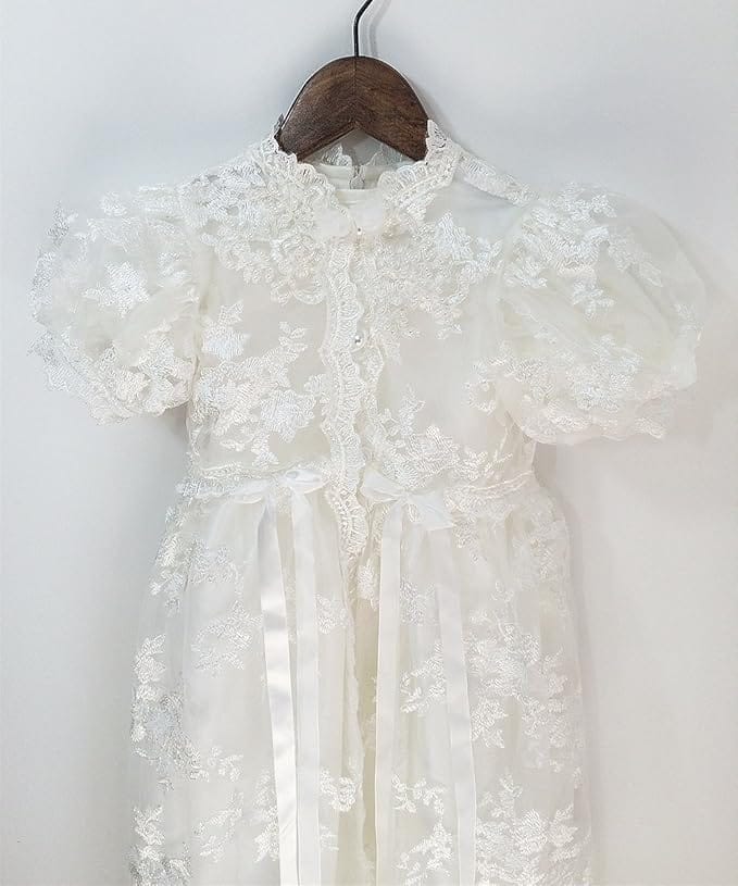Sunnypetal Lace Baby Christening Gown – Newborn Baptism Dress for Girls