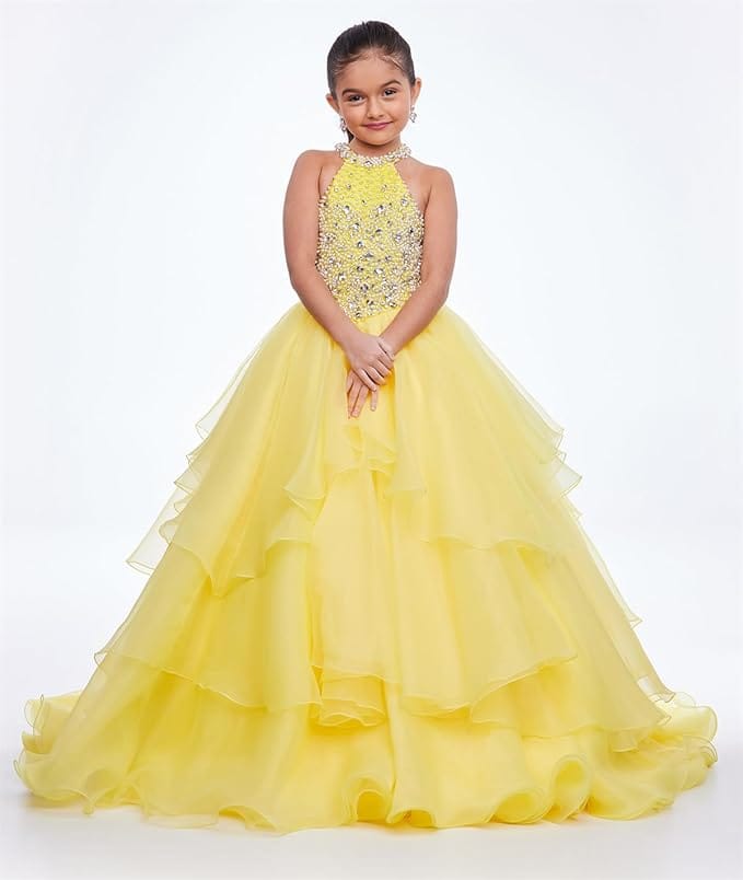 Sunnypetal Layered Organza Princess Ball Gown Flower Girl Dress for Pageant &amp; Party