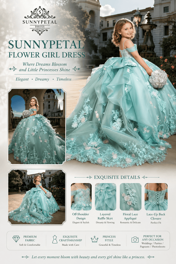 SunnyPetal Layered Tulle Flower Girl Dress with Floral Appliqué Bow