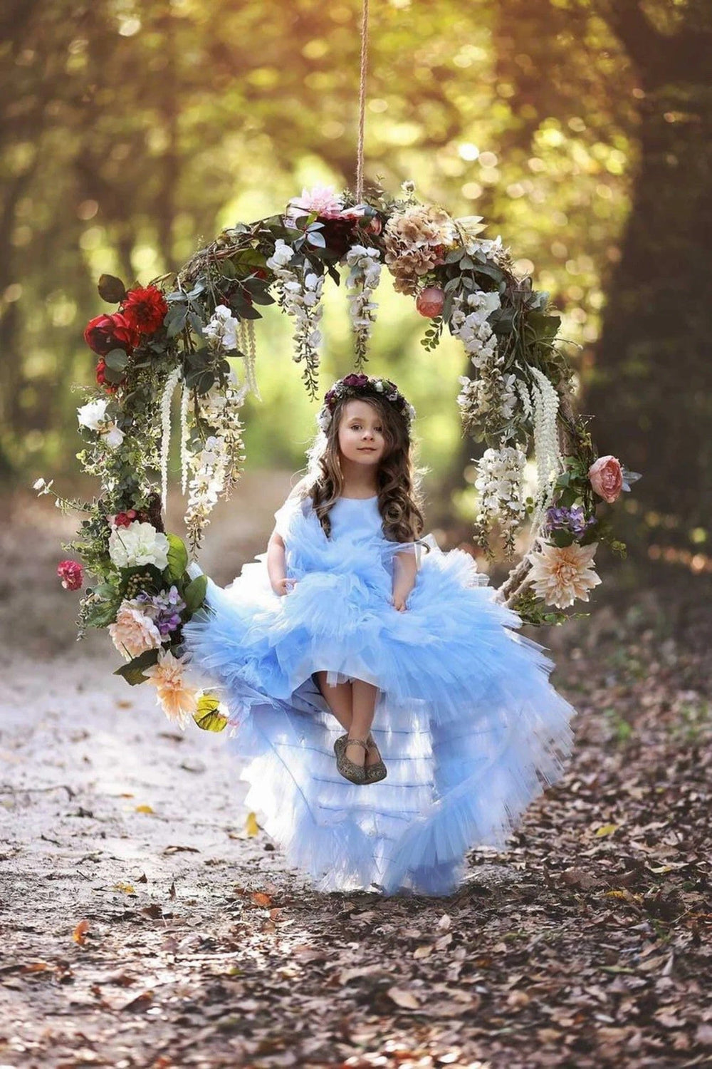 Sunnypetal Light Blue Satin/Tulle Wedding Flower Girl Dress