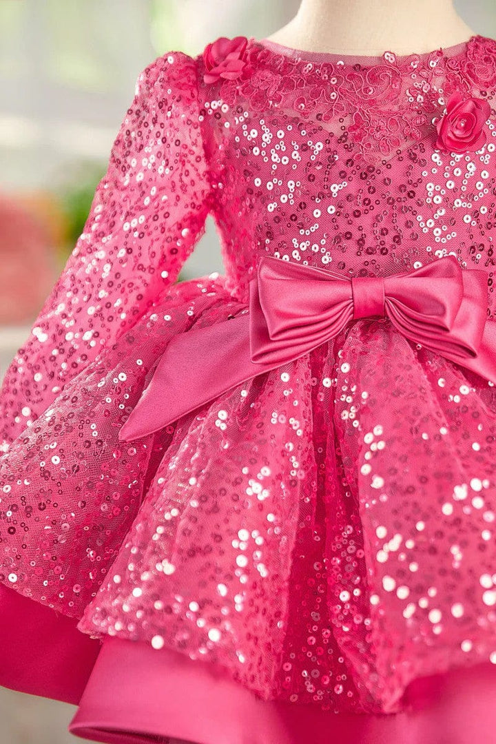 Sunnypetal Lilac Sparkle Bloom Girl Dress with Bow and Floral Tulle Train