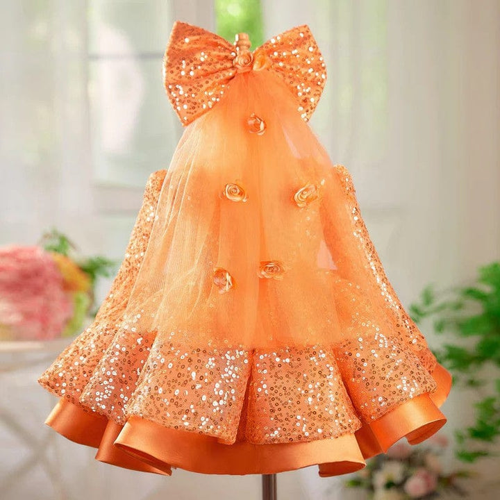 Sunnypetal Lilac Sparkle Bloom Girl Dress with Bow and Floral Tulle Train