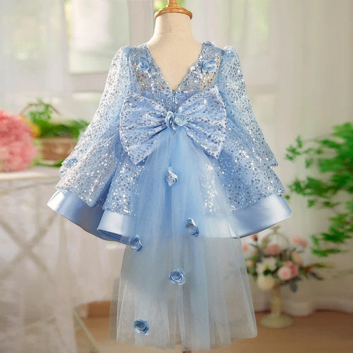 Sunnypetal Lilac Sparkle Bloom Girl Dress with Bow and Floral Tulle Train