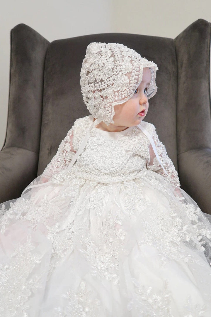 Sunnypetal Long Sleeves Lace Baby Baptism Dress Christening Gown Girl