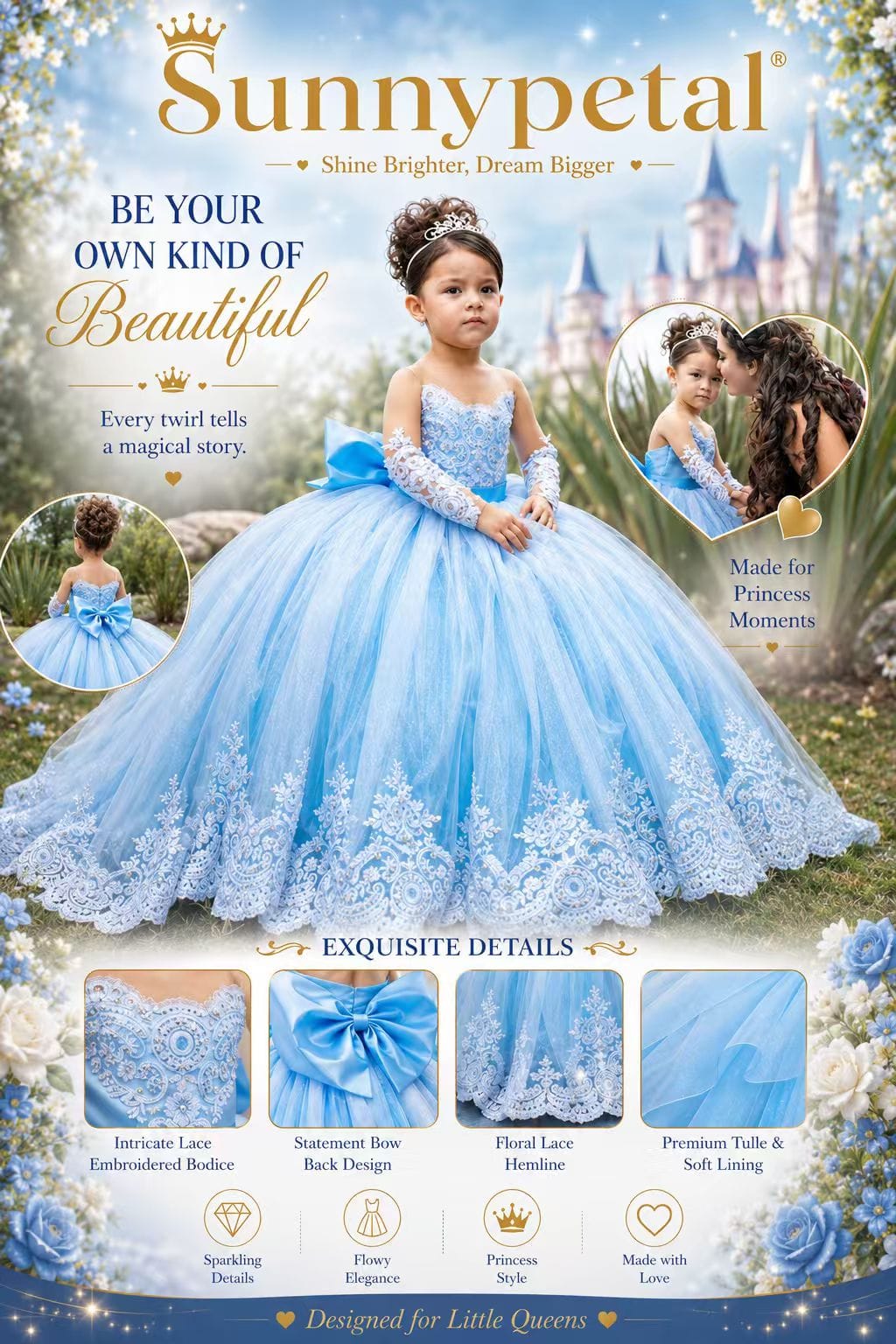 Sunnypetal Long Sleeves Weddings Flower Girl Dresses Toddlers Sparkly 1st Communion Party Gowns