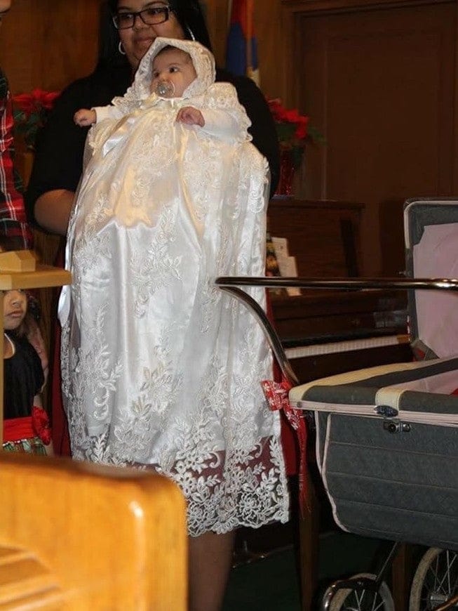 Sunnypetal Long White Lace Christening Dress for Baby Girls