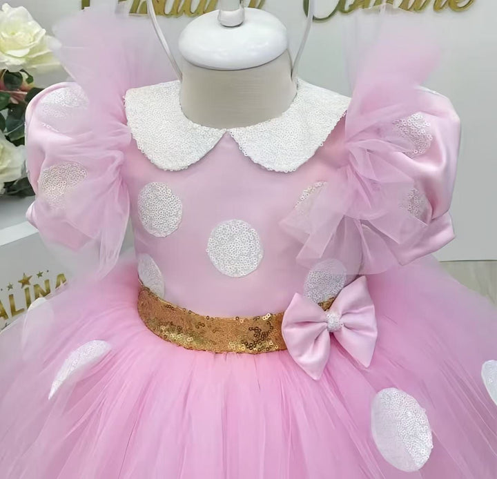 Sunnypetal Lovely Baby Girl Red Birthday Dresses Knee Length Tulle Sequins Bow Tutu Ball Gown