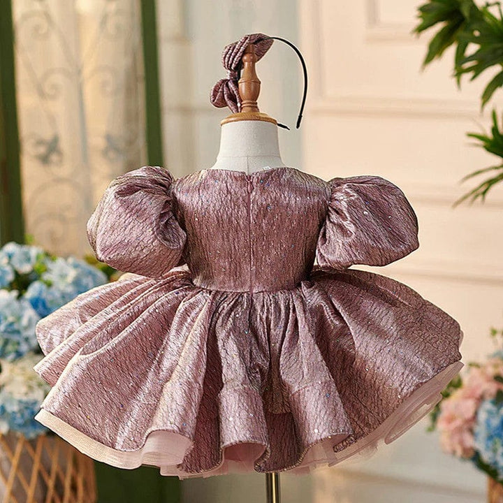 Sunnypetal Luxurious Dusty Pink Lace Appliques Ball-Gown 1st Birthday Girl Dress