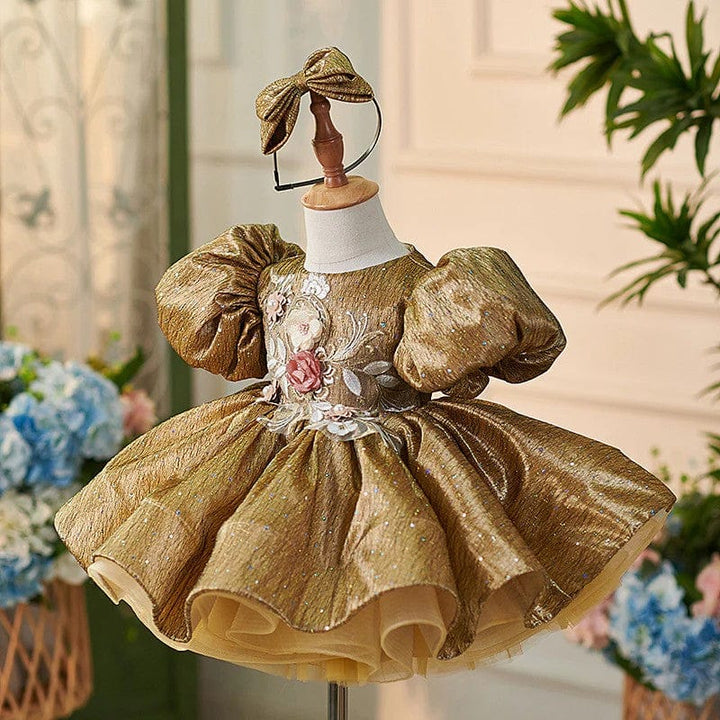 Sunnypetal Luxurious Dusty Pink Lace Appliques Ball-Gown 1st Birthday Girl Dress