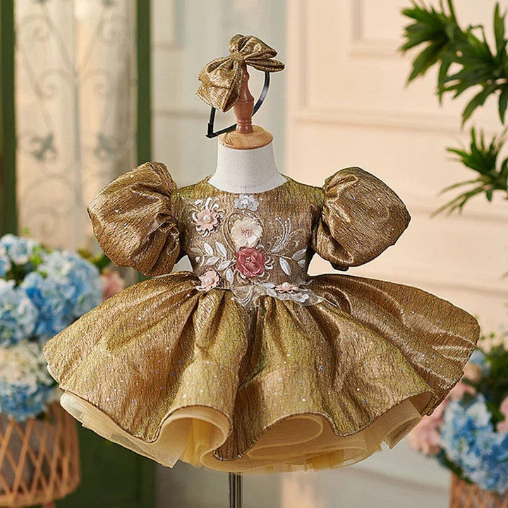Sunnypetal Luxurious Dusty Pink Lace Appliques Ball-Gown 1st Birthday Girl Dress
