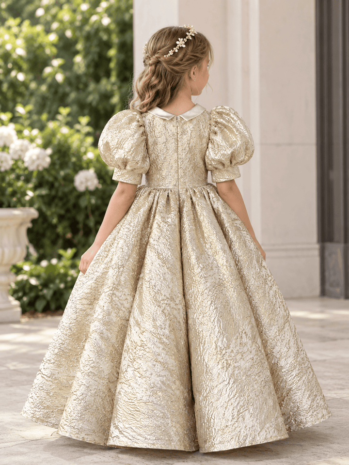 Sunnypetal Luxury Champagne Gold Flower Girl Dress for Weddings, Birthdays and Special Occasions