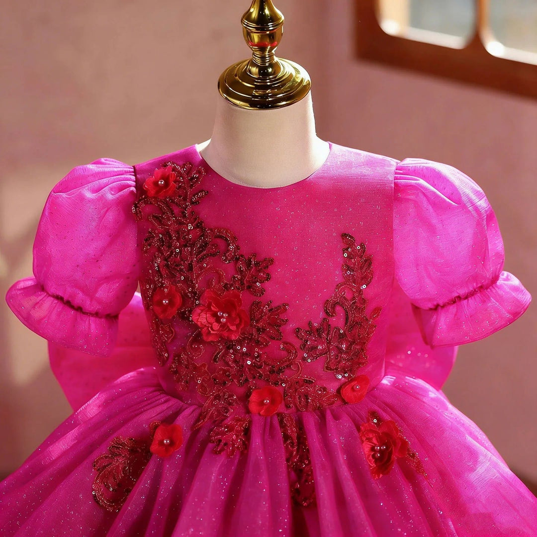 Sunnypetal Luxury Fuchsia Princess Flower Girl Dress with Big Bow &amp; Detachable Train