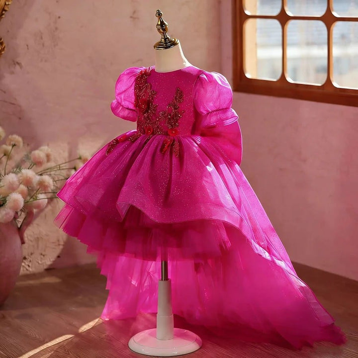 Sunnypetal Luxury Fuchsia Princess Flower Girl Dress with Big Bow &amp; Detachable Train