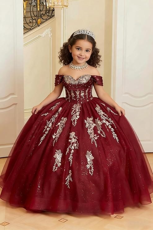 Sunnypetal Luxury Off-Shoulder Gold Lace Applique Princess Flower Girl –  sunnypetal