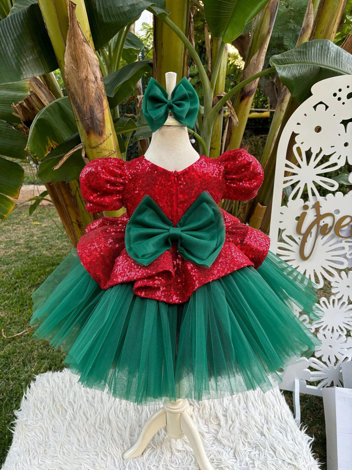Sunnypetal Noel Red & Green Sparkle Flower Girl Dress – Holiday Party and Birthday Outfit