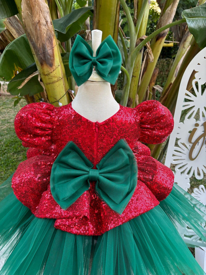 Sunnypetal Noel Red & Green Sparkle Flower Girl Dress – Holiday Party and Birthday Outfit