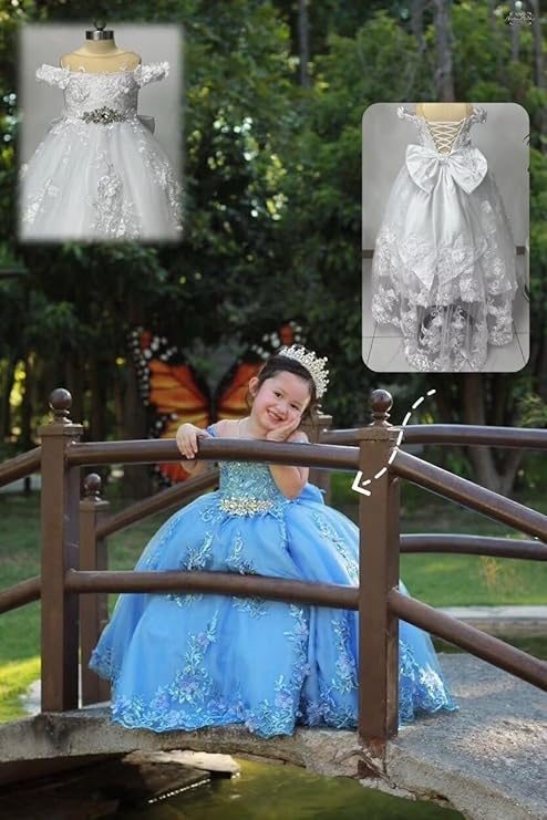 Sunnypetal Off-Shoulder Lace Appliques Tulle Flower Ball Gown Dresses with Bow