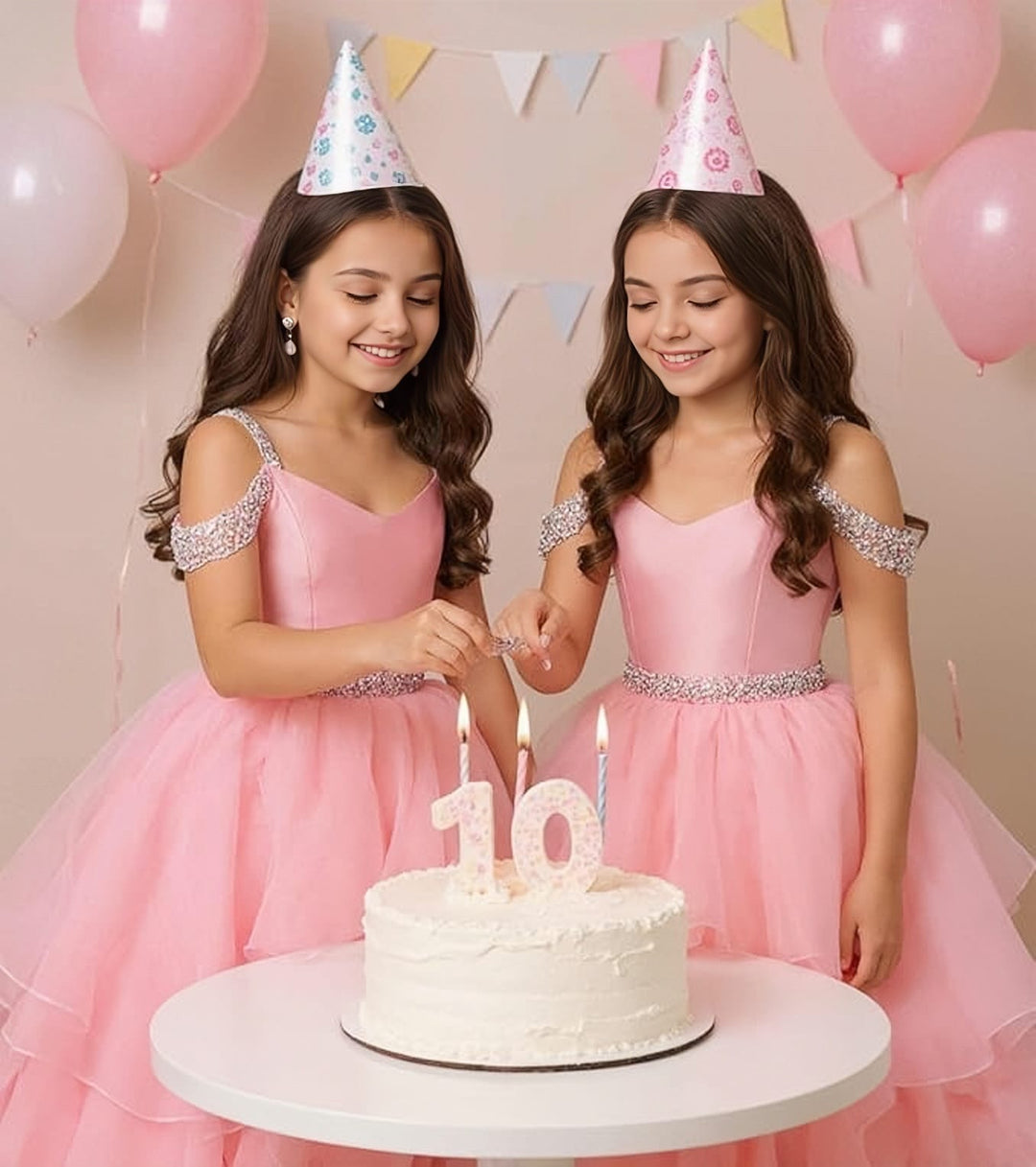 Sunnypetal Off-Shoulder Sweetheart Puffy Tulle Flower Girl Dress with Beaded Details