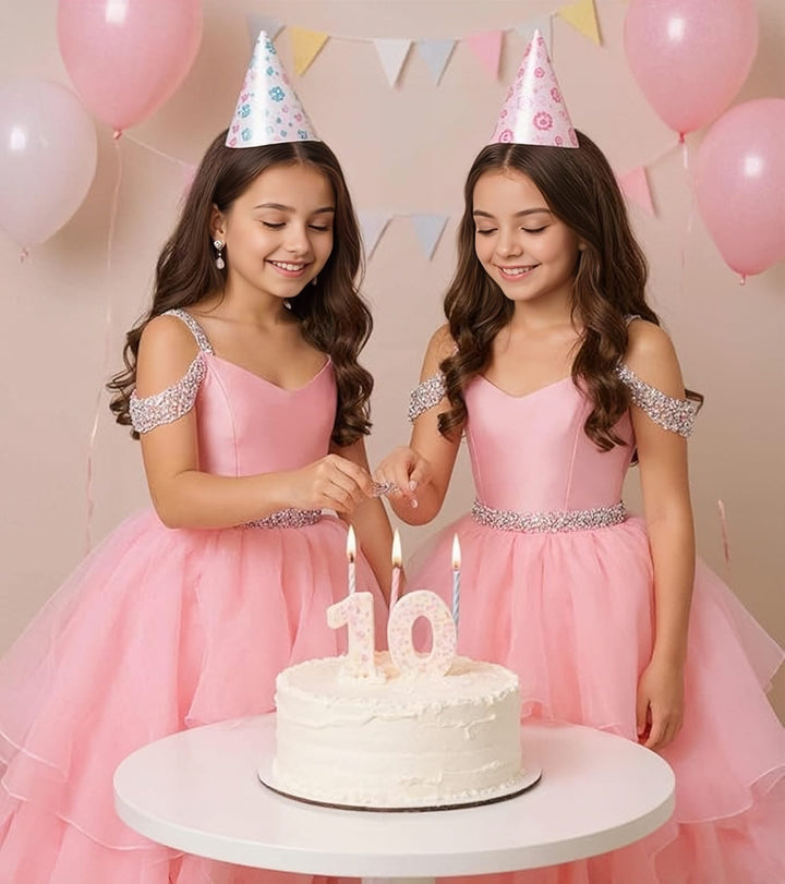 Sunnypetal Off-Shoulder Sweetheart Puffy Tulle Flower Girl Dress with Beaded Details