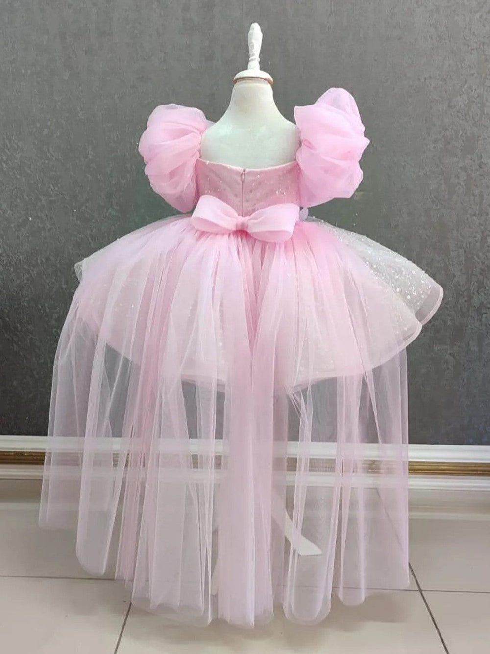 Sunnypetal Pink Puff Sleeve Birthday Princess Dress for Toddler Girls