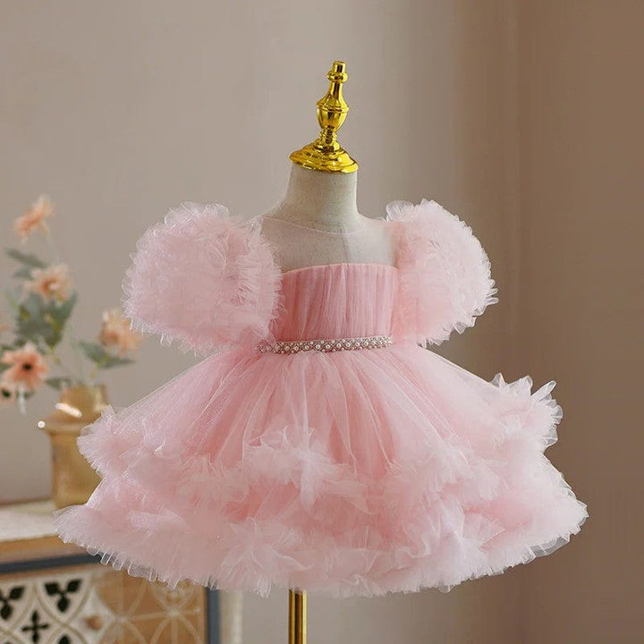 Sunnypetal Pink Ruffles Tulle Ball-Gown Baby Girl Birthday Party Dress