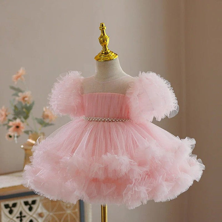 Sunnypetal Pink Ruffles Tulle Ball-Gown Baby Girl Birthday Party Dress