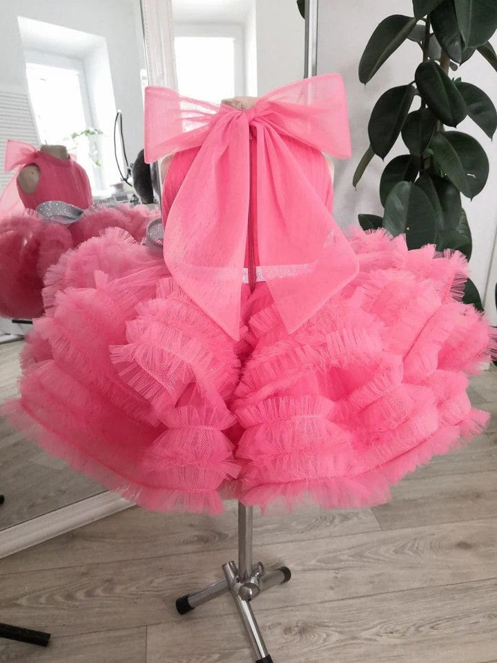 Sunnypetal Pink Tulle Flower Girl Dresses Sequin Wedding Birthday Party Gown