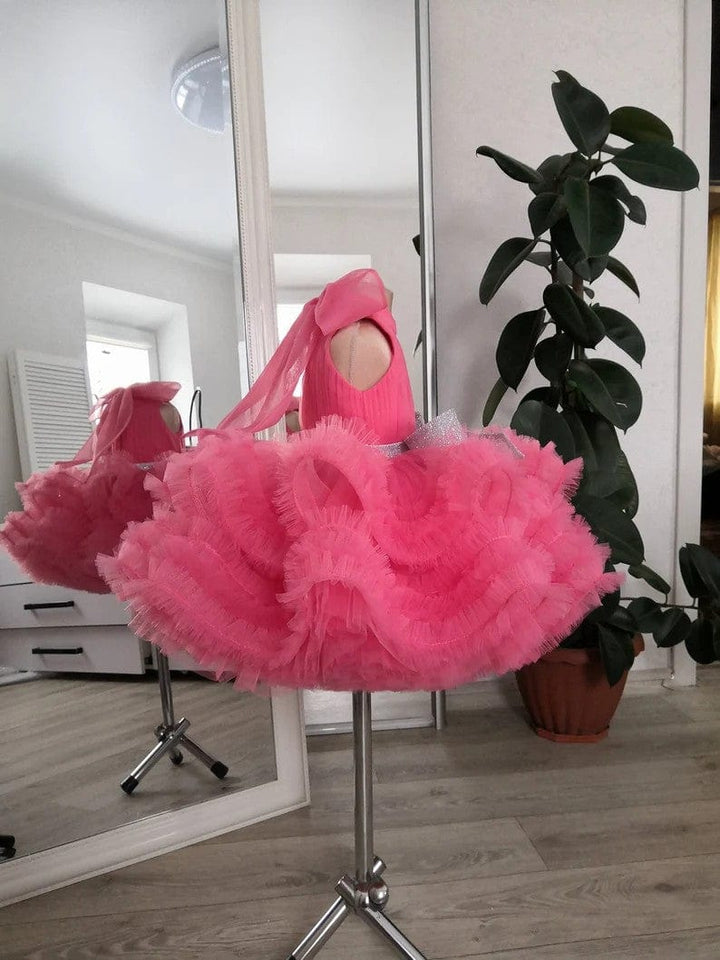 Sunnypetal Pink Tulle Flower Girl Dresses Sequin Wedding Birthday Party Gown