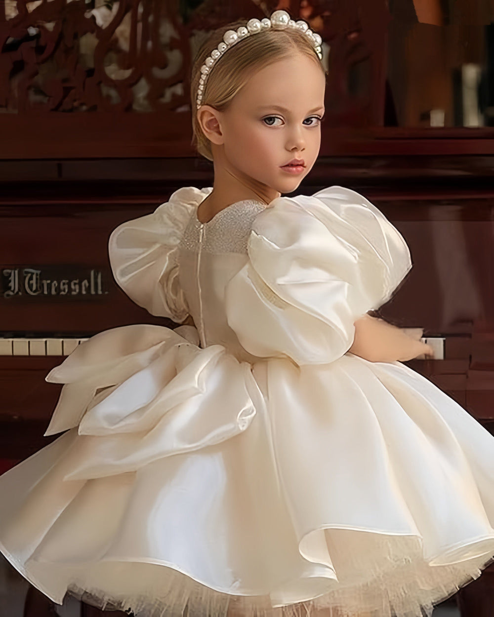 Sunnypetal Puffy Tulle Layers Birthday Party Pageant Dress Satin Princess Flower Girl Dresses