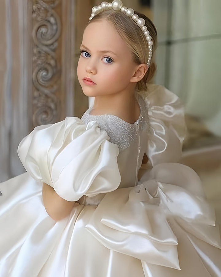 Sunnypetal Puffy Tulle Layers Birthday Party Pageant Dress Satin Princess Flower Girl Dresses
