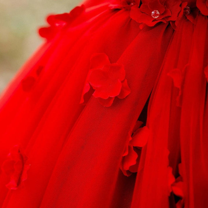 Sunnypetal Red Flower Girl Dress Ball Gown Pageant Luxury Princess Dress