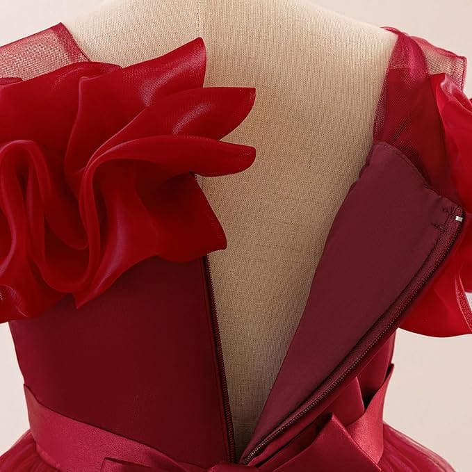 Sunnypetal Romantic Off-the-Shoulder Tulle Flower Girl Dress with Floral Appliqués