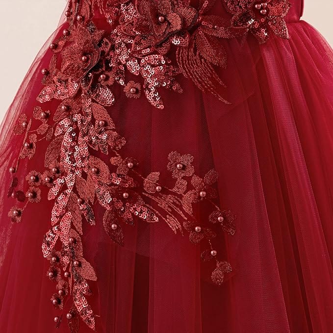 Sunnypetal Romantic Off-the-Shoulder Tulle Flower Girl Dress with Floral Appliqués