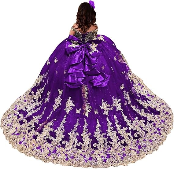 Sunnypetal Royal Blue Embroidered Ball Gown Flower Girl Pageant Dress with Bow
