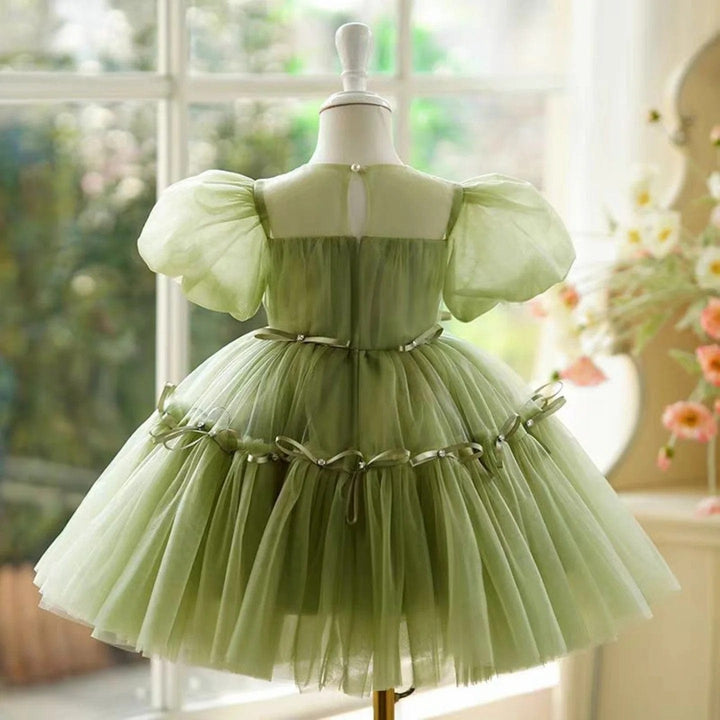 Sunnypetal Sage Green Puff Sleeves Flower Girl Dress 1st Toddler Wedding Birthday