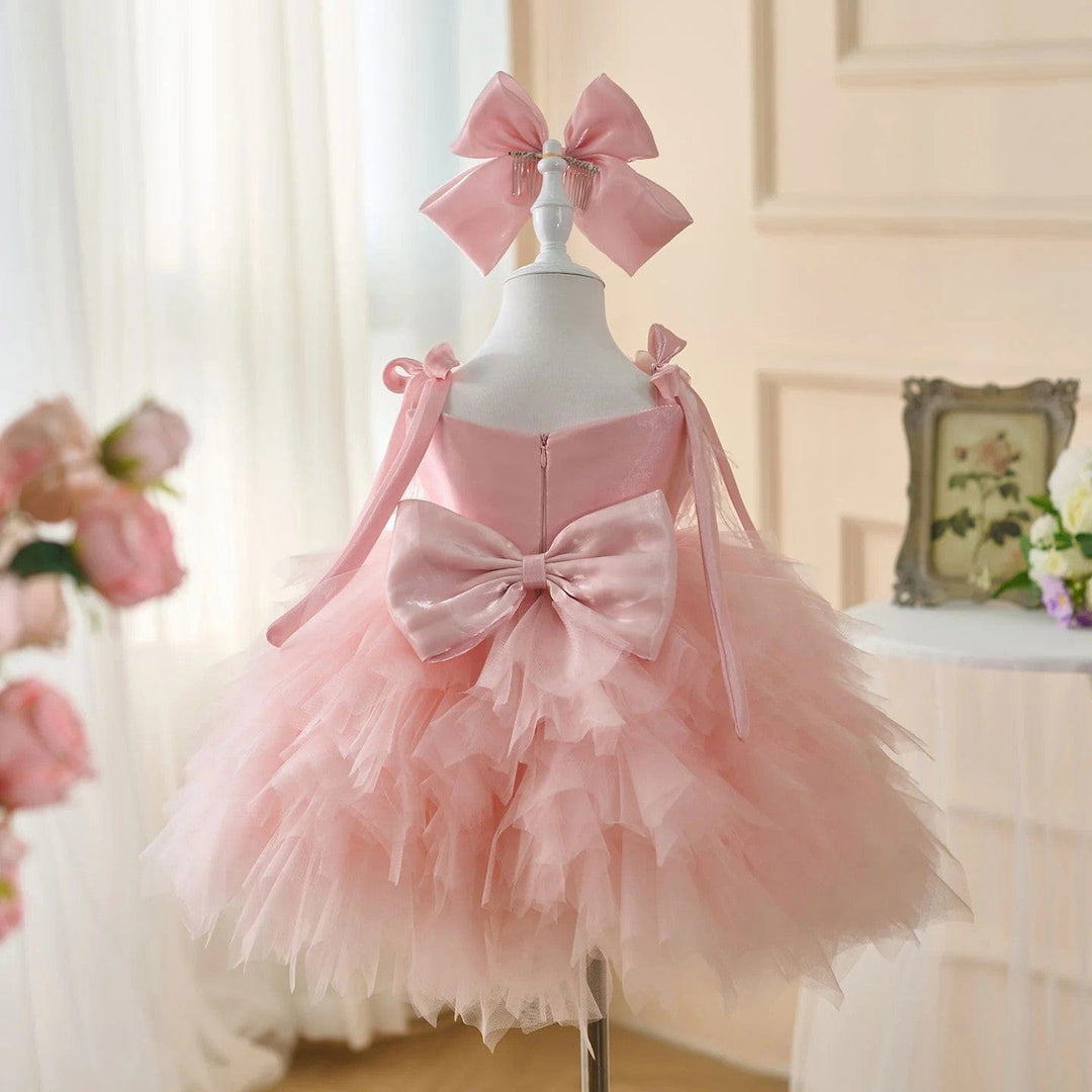 Sunnypetal Sleeveless Layered Tulle Flower Girl Dress with 3D Flowers and Bow