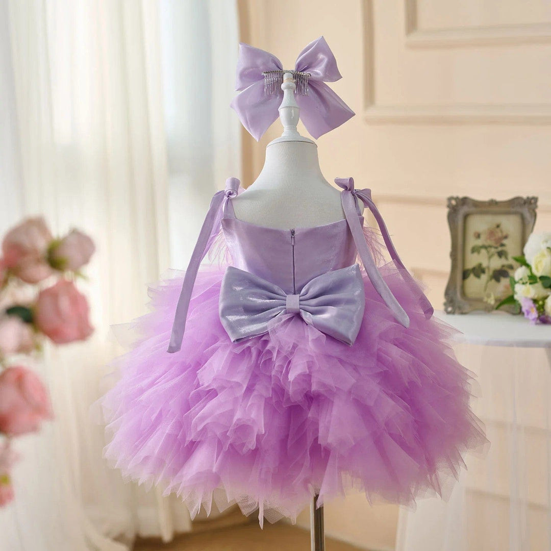 Sunnypetal Sleeveless Layered Tulle Flower Girl Dress with 3D Flowers and Bow