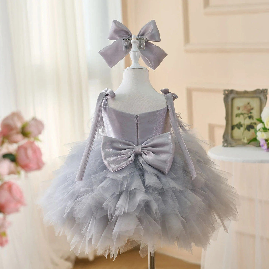 Sunnypetal Sleeveless Layered Tulle Flower Girl Dress with 3D Flowers and Bow