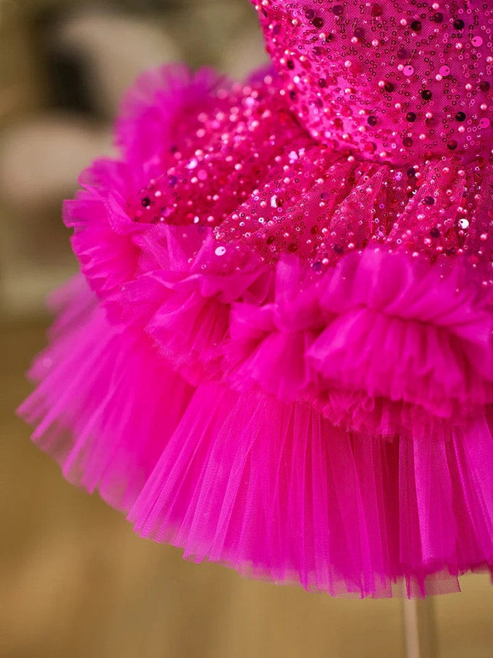 Sunnypetal Sleeveless Sequins Tulle Knee-Length Baby Girl Dress 1st Birthday Party Dress
